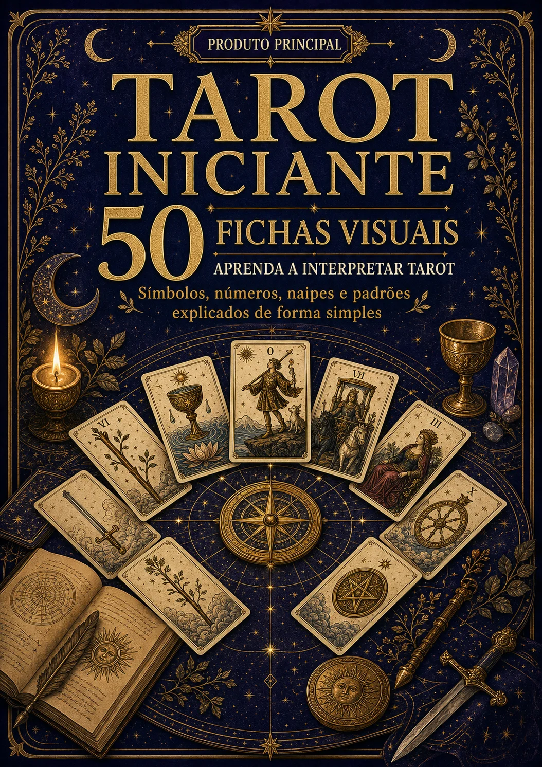 Capa do Tarot Iniciante — 50 Fichas Visuais