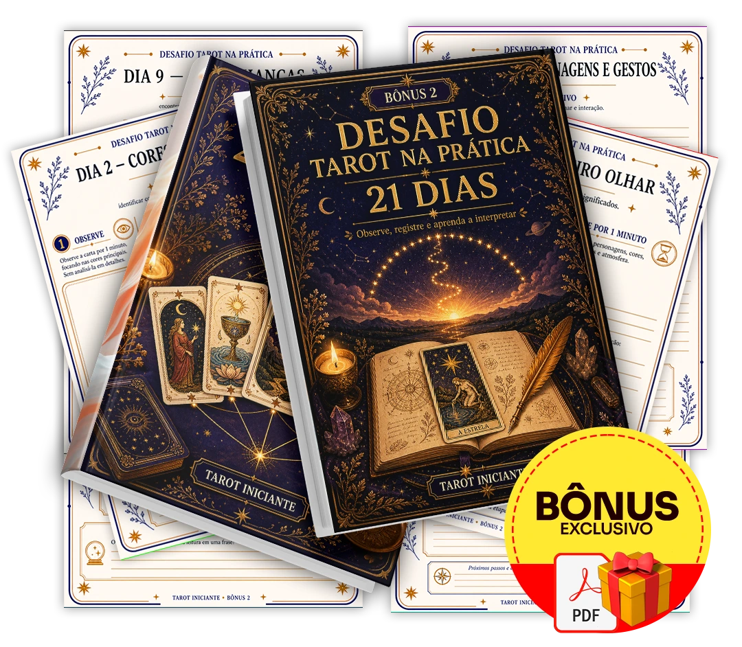 Mockup do bônus Desafio Tarot na Prática — 21 Dias