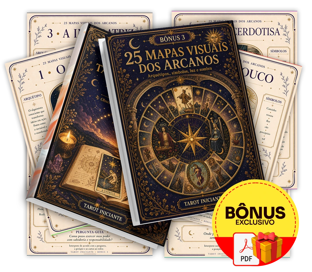 Mockup do bônus 25 Mapas Visuais dos Arcanos