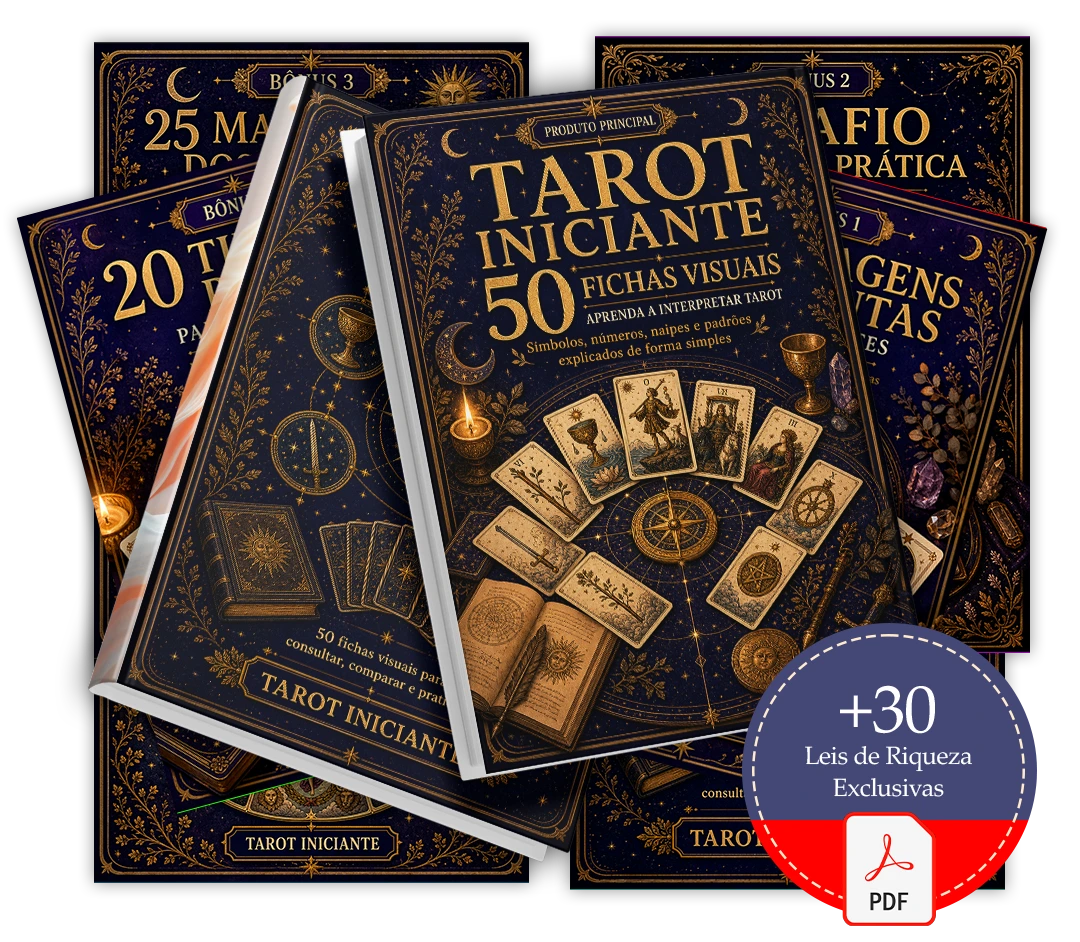 Mockup do Tarot Iniciante — 50 Fichas Visuais