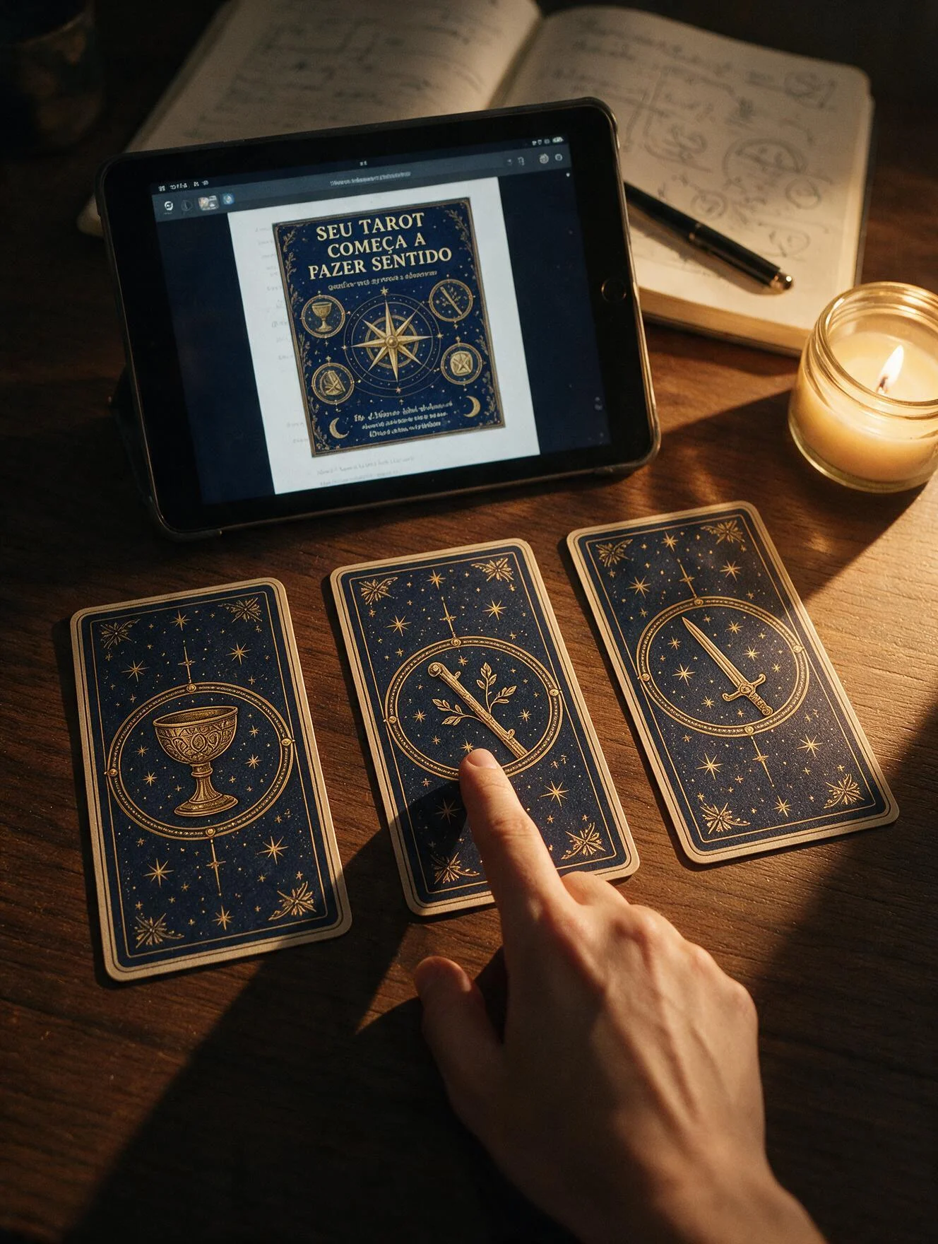 Material de Tarot usado em uma tiragem